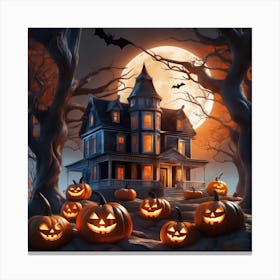 Halloween House With Pumpkins 14 Canvas Print