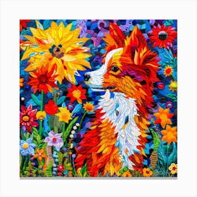 Pup And Petals - Corgi In Garden Canvas Print