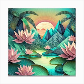 Firefly Beautiful Modern Abstract Lush Tropical Jungle And Island Landscape And Lotus Flowers With A (10) Canvas Print