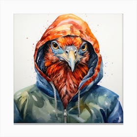 Watercolour Cartoon Pheasant In A Hoodie 2 Canvas Print