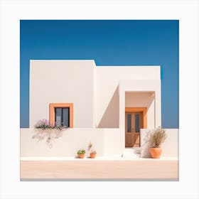 White And Orange Beach House Mediterranean  Summer Photography Canvas Print