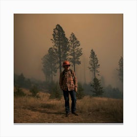 Firefighter's Vigil: Battling Nature's Fury Canvas Print