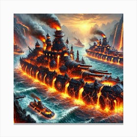 A Scene Showcasing The Lava Warships Of The Abyssa Canvas Print