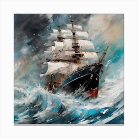 Sailing Ship In Stormy Sea 1 Canvas Print