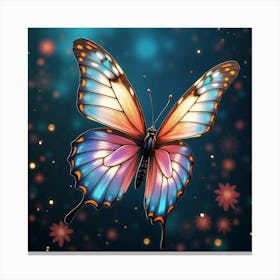 A Whimsical Butterfly With Wings Of Cascading, Iridescent Patterns Fluttering Through A Cosmic Garden Canvas Print