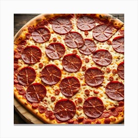 Pepperoni Pizza On Wooden Table 1 Canvas Print
