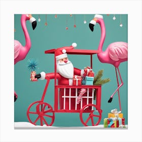 Santa Claus And Flamingos Canvas Print