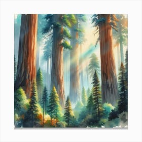 Watercolor Trees In The Forest Canvas Print