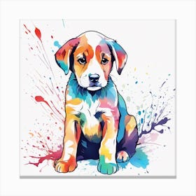 An Abstract Watercolour Painting Of A Cute Puppy, Colourful, Whole Image, No Background, 8k, Paint D Canvas Print
