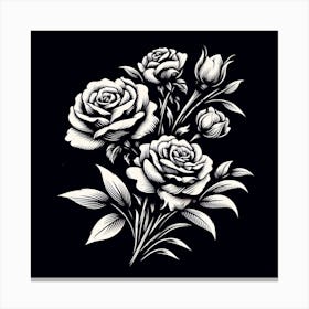 Roses On Black Background Canvas Print