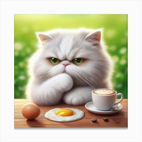 Cat With Egg And Coffee Canvas Print