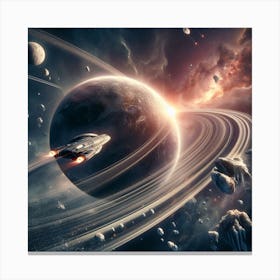 Spaceship In Space Canvas Print