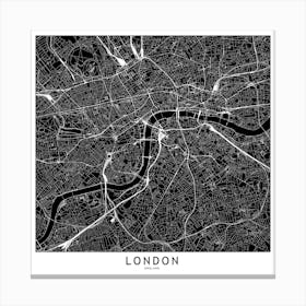 London Black And White Map Square Canvas Print