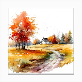 Watercolor Autumn Road In The Countryside Canvas Print