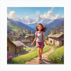 Girl Walking In The Mountains Canvas Print