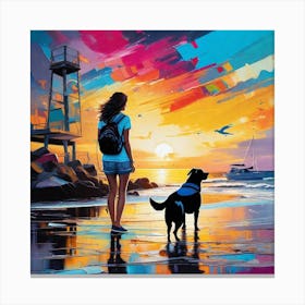 Sunset With Dog 2 Canvas Print