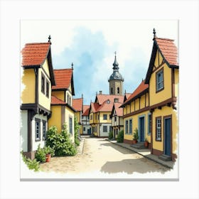 Watercolor Image Of Romanian Community Blending With English Architecture 1 Canvas Print