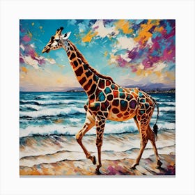 Giraffe On The Beach 1 Canvas Print