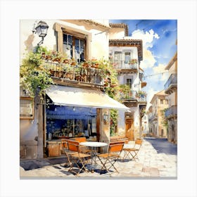 Street Cafe Watercolor Canvas Print