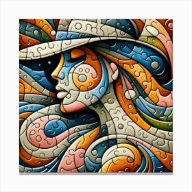 Abstract Puzzle Art Woman in a Hat  Canvas Print
