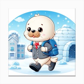 Cartoon Seal In School Uniform Canvas Print