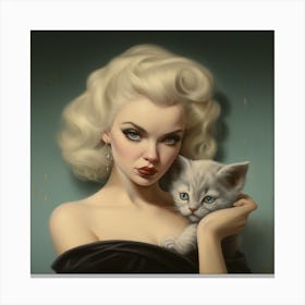 Pinup Girl With Kitten Canvas Print