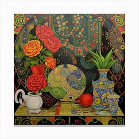 'Roses And Vases' 1 Canvas Print