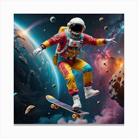 Astronaut Skateboarding In Space 2 Canvas Print