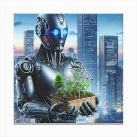 Robot Holding A Plant 1 Canvas Print