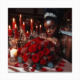 Beautiful Black Woman With Red Roses Canvas Print