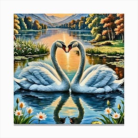 Swans In Love 5 Canvas Print