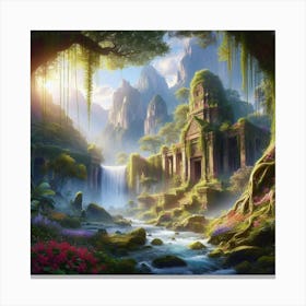 Waterfall In The Jungle paintings art print 11 Canvas Print