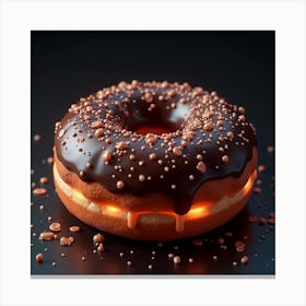 Chocolate Donut On Black Background Canvas Print