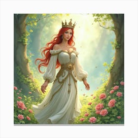 Elegant Prince In A Watercolor Fairy Tale Glade 1 Canvas Print