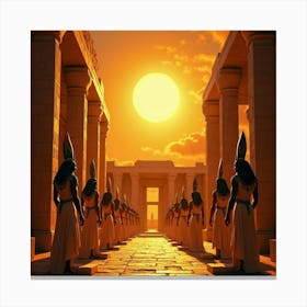 Ancient Egyptian Gods In A Vibrant Temple, Worshiping The Sun 1 Canvas Print