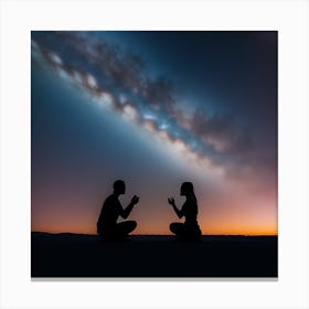 Silhouette Of Couple Praying Under The Milky Way Canvas Print