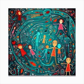 Doodles On A Blue Background Canvas Print