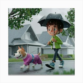 A 3d Render Of A Rainy Day Scene With A Canvas Print