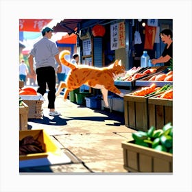 Cat In A Market Canvas Print