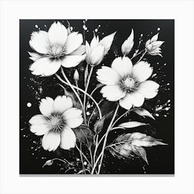 Flowers In Black And White Canvas Print