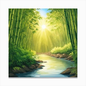 A Stream In A Bamboo Forest At Sun Rise Square Composition 82 Canvas Print