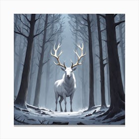 A White Stag In A Fog Forest In Minimalist Style Square Composition 44 Canvas Print