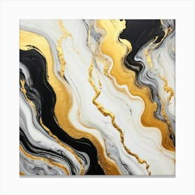 Abstract Marble Patterns Gracefully Swirling Across A Canvas The Waves Of Liquid Gold Silver Grey (7) Canvas Print