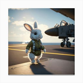 A Cute Fluffy Rabbit Pilot Walking On A Military A (3) Canvas Print