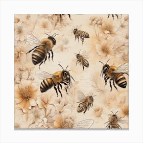 Bees, Sketch Drawing Style 2 Canvas Print