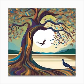 Landscape With Tree At Sunset Canvas Print