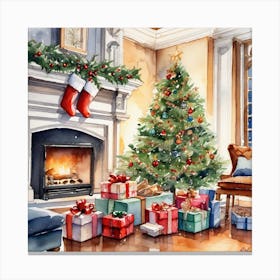 Christmas In The Living Room 55 Canvas Print
