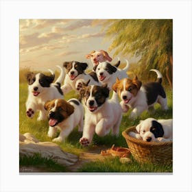 Puppies In A Basket Canvas Print