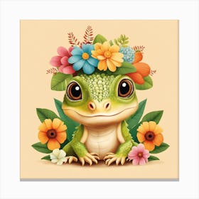 Floral Baby Iguana Nursery Illustration (8) Canvas Print