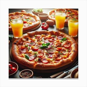 Pizzas And Drinks Canvas Print